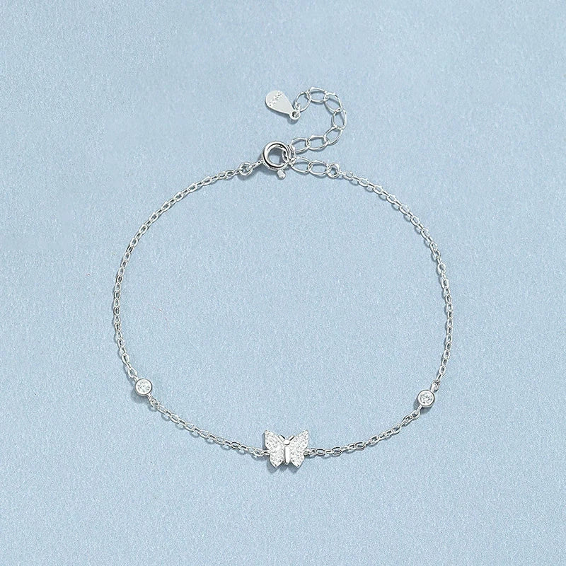 Trustdavis Real 925 Sterling Silver Sweet and Fresh Butterfly Zircon Bracelet Women Girls Birthday Party Gift Jewelry DS4145
