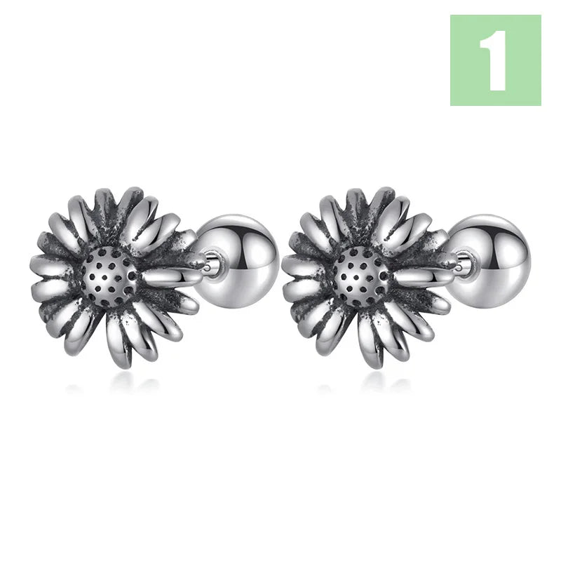 TrustDavis Real 925 Sterling Silver Heart Little Daisy Round Screw Stud Earrings for Women Wedding Trendy Fine Jewelry DS3473