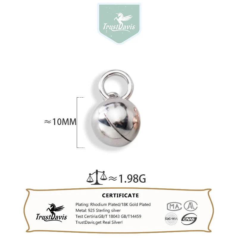 TrustDavis Real 925 Sterling Silver Glossy Round Small Bell Charm Pendant Handmade DIY Accessories Jewelry Wholesale DZ1792