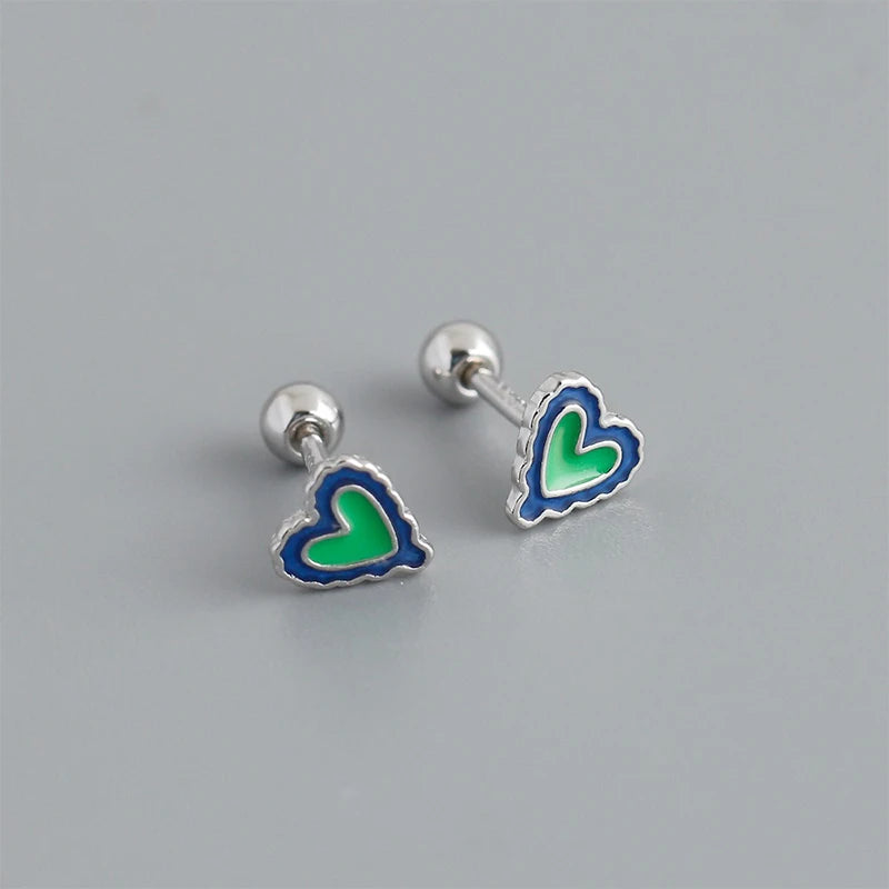 TrustDavis 925 Sterling Silver Women's Fashion Simple Epoxy Heart Screw Earrings for Women Girls Jewelry Gift DS4328