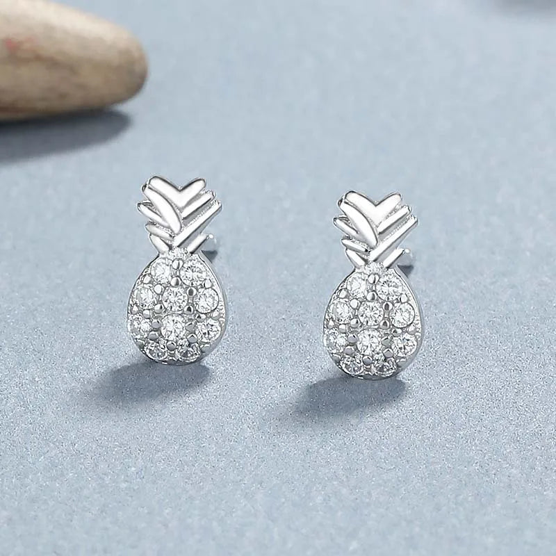 TrustDavis Fashion Real 925 Sterling Silver Sweet Cute Fruit Pineapple Stud Earrings For Women Office Lady Fine Jewelry DS4502