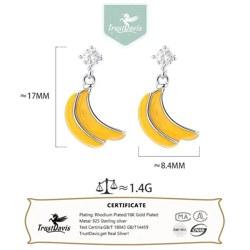 Trusta Genuine Fashion 925 Sterling Silver Sweet Cute Little Fruit Banana Earring for Women Girl Wedding Jewelry Gift DS4131