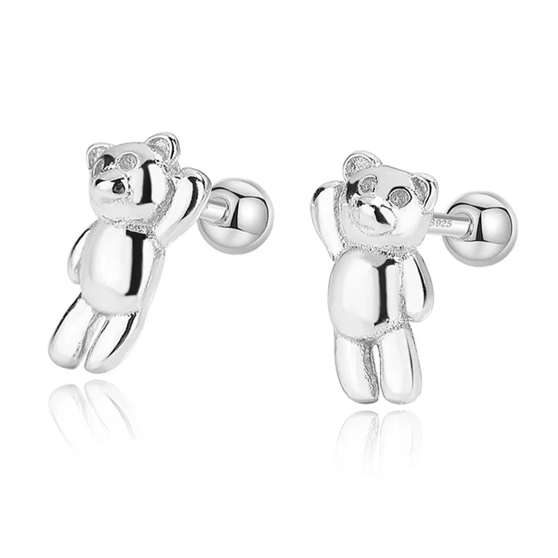 TrustDavis Real 925 Sterling Silver Fashion Sweet INS Animal Dog Bear Screw Stud Earrings For Women Party Fine Jewelry DG0024