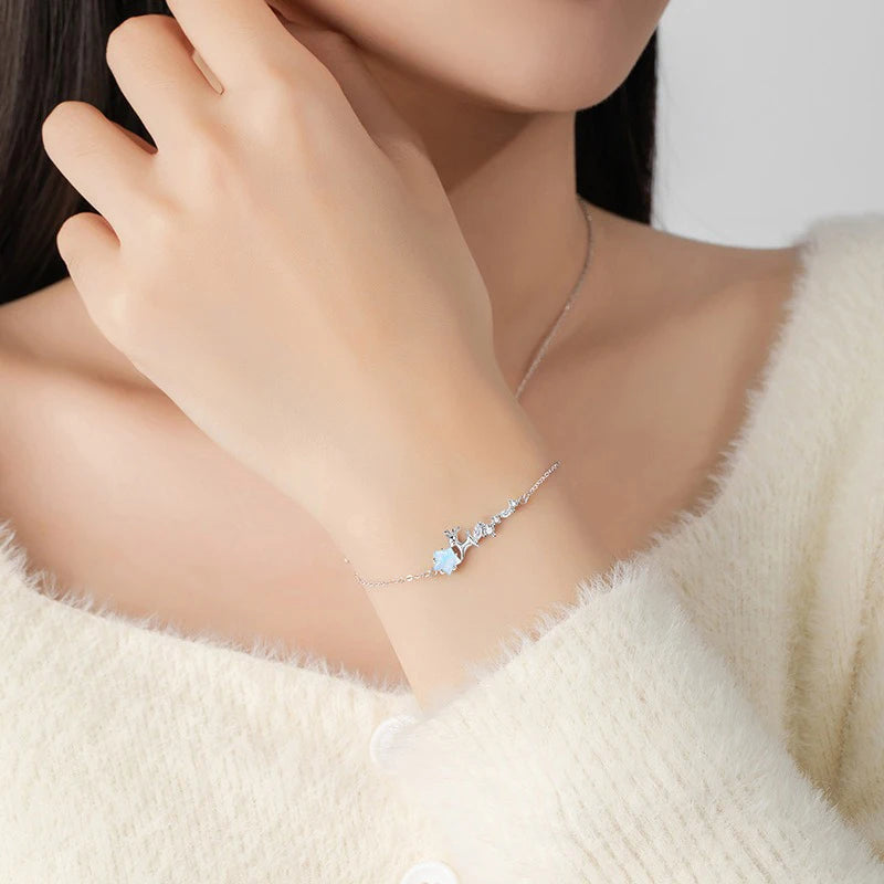 TrustDavis Girls 925 Sterling Silver Fashion Simple Star Deer Bracelet for Women Girl Christmas Gift Fine Jewelry DS4694
