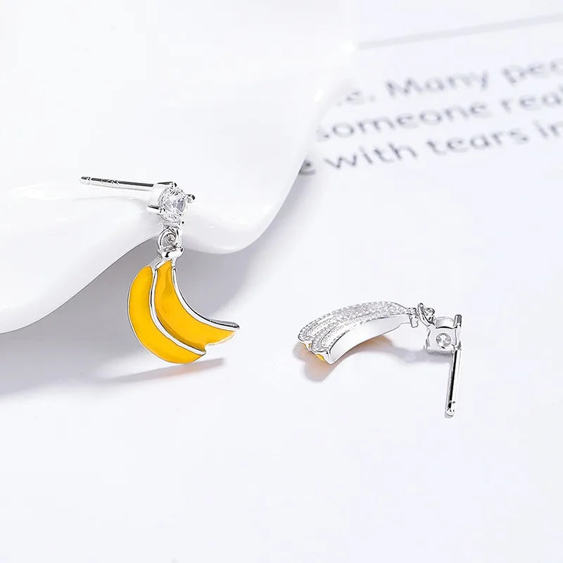Trusta Genuine Fashion 925 Sterling Silver Sweet Cute Little Fruit Banana Earring for Women Girl Wedding Jewelry Gift DS4131