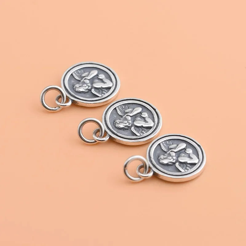 Round Angel Pendant DIY Necklace Bracelet Accessories Fine 925 Jewelry HY654