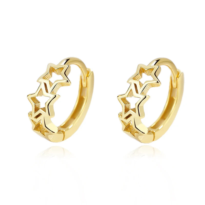 TrustDavis Real 925 Sterling Silver Sweet 18K Gold Hollow Star Charm Hoop Earrings For Women Office Lady Fine 925 Jewelry DG0118