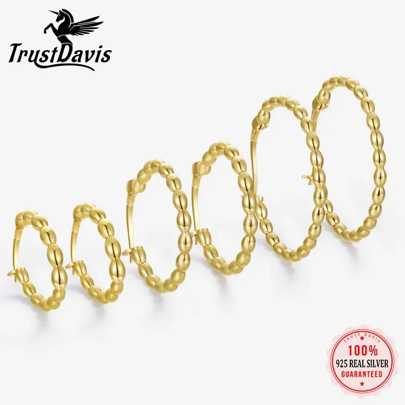 TrustDavis 2024 Real 925 Sterling Silver Sweet Geometric Twists Hoop Earrings for Women Wedding Party Fine Gift Jewelry DF025