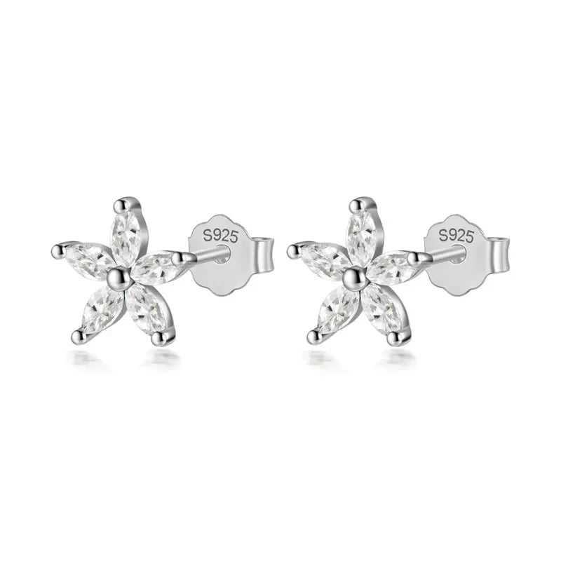 TrustDavis Real 925 Sterling Silver Fashion Flower Colour CZ Stud Earrings For Women Daughter Girls Birthday Gift Jewelry DF247