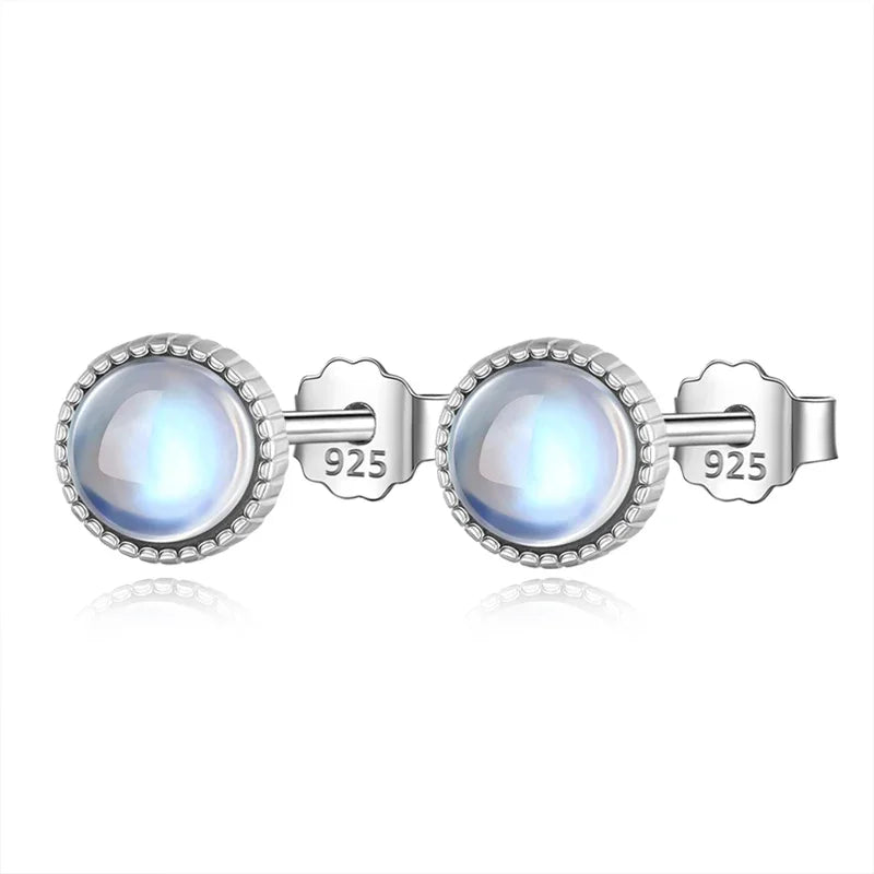 Real 925 Sterling Silver Moon Stone Stud Earrings DS4367