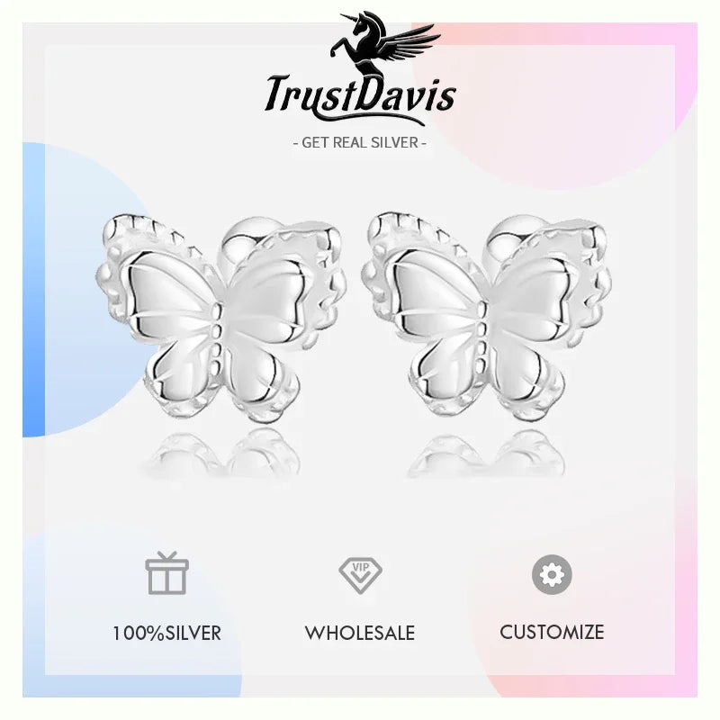 TrustDavis Girls Real 925 Sterling Silver Cute Butterfly Stud Earrings Girls Daughter Birthday Party Gift Jewelry DS4298