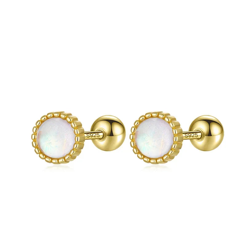Round Moonstone Screw Earrings DB1428