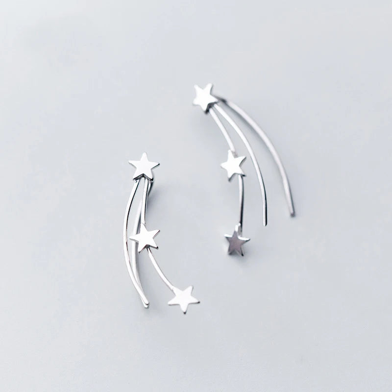 Trusta 100% 925 Sterling Silver Earrings Women's Jewelry Fine 925 Stars Stud Earrings Gift For School Girls Teens Lady DS1389