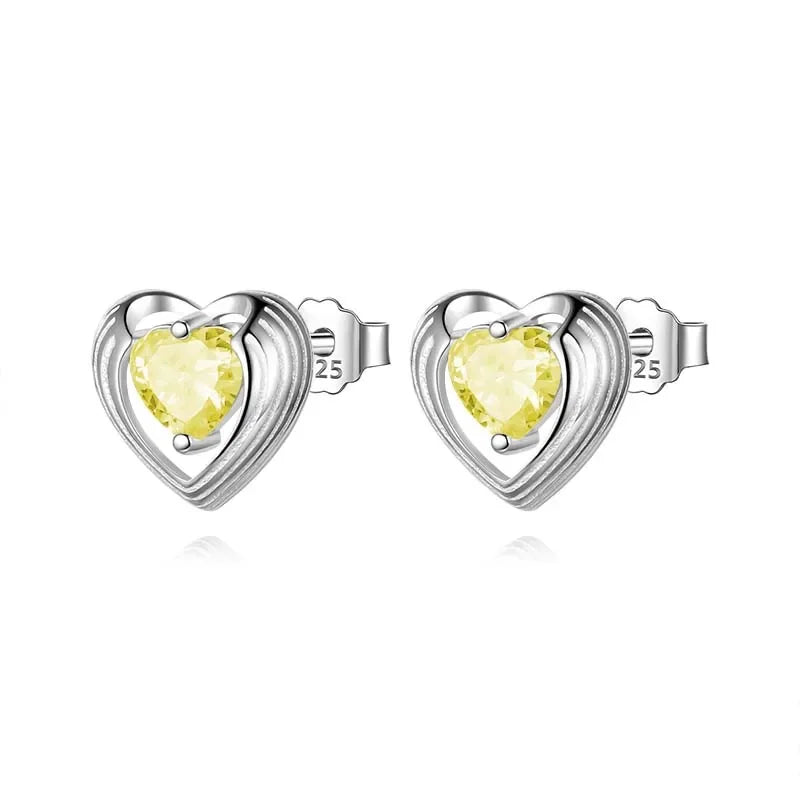 TrustDavis Girls Real 925 Sterling Silver Heart Colorful Zircon Stud Earrings for Sweet Daugther Fine S925 Jewelry DS4505