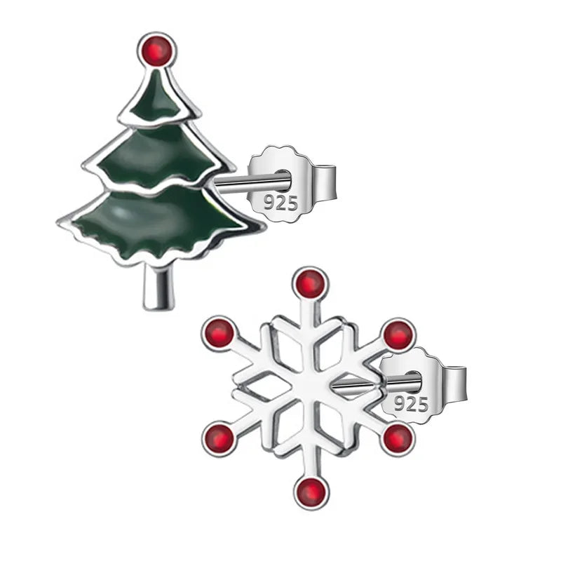 TrustDavis 925 Sterling Silver Asymmetric Snowflake Christmas Tree Stud Earring For Women Wedding Party Fine S925 Present DA227