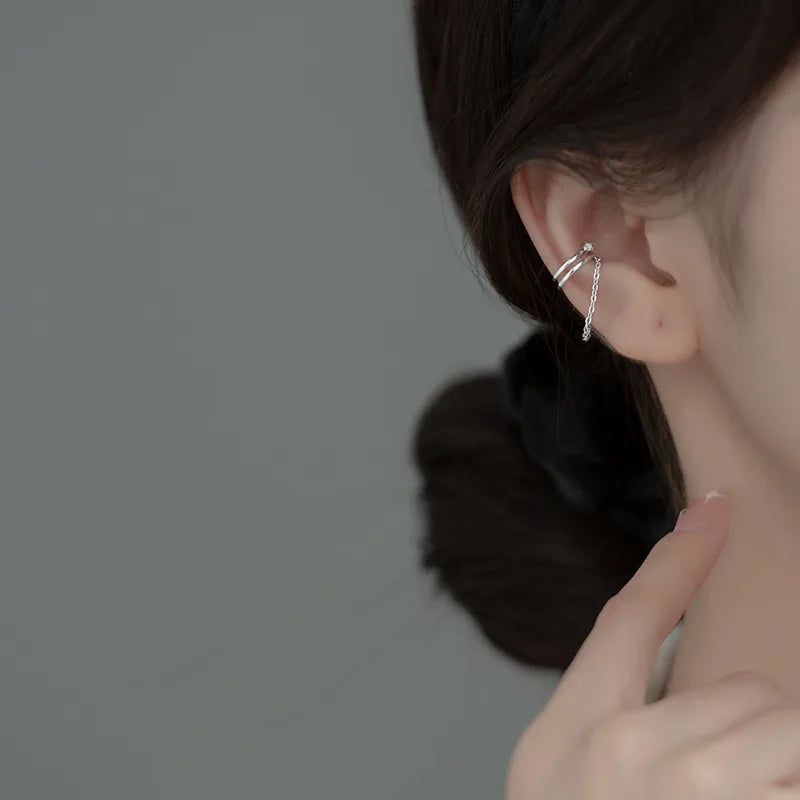 Double Layer Shiny CZ Chain Clip Earrings DA2395