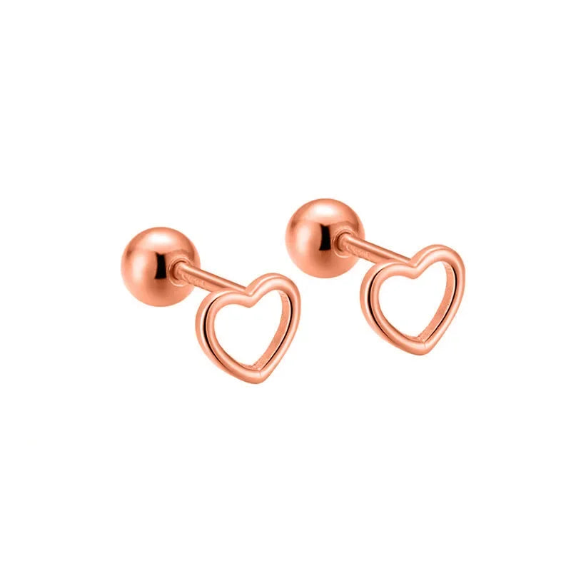 TrustDavis Real 925 Sterling Silver Romantic Heart Bead Screw Stud Earrings For Women Wedding Minimalist Fine Jewelry DS1155