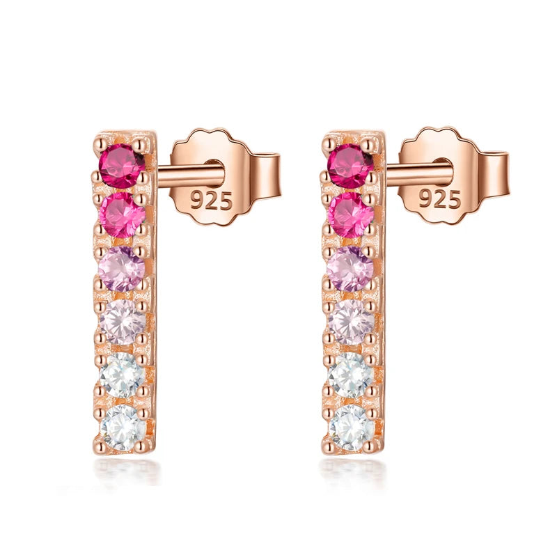 Trusta Genuine Fashion 925 Sterling Silver Sweet Cute Dazzling Pink Blue CZ Stick Stud Earrings For Women Girl Teens Lady DA555