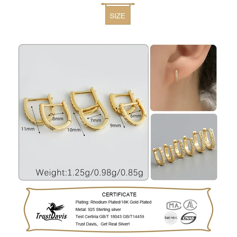 925 Sterling Silve Fashion Minimalist Geometric Zircon Gothic Hoop Earrings DA2723