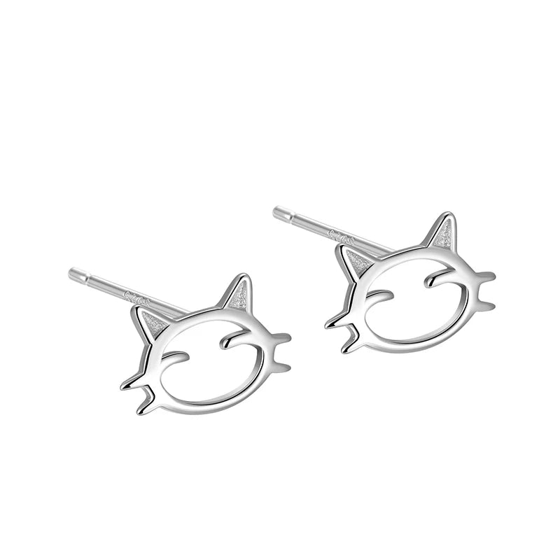 TrustDavis 925 Sterling Silver Women's Fashion Simple Cute Hollow Cat Line Kitten Earrings for Women Girls Jewelry Gift DS4283