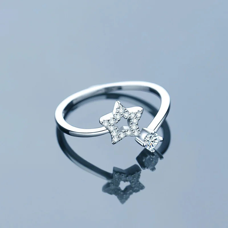 TrustDavis New 925 Sterling Silver Fashionable Star Adjustable Zircon Ring for Women Silver 925 Ring Jewelry DS4763