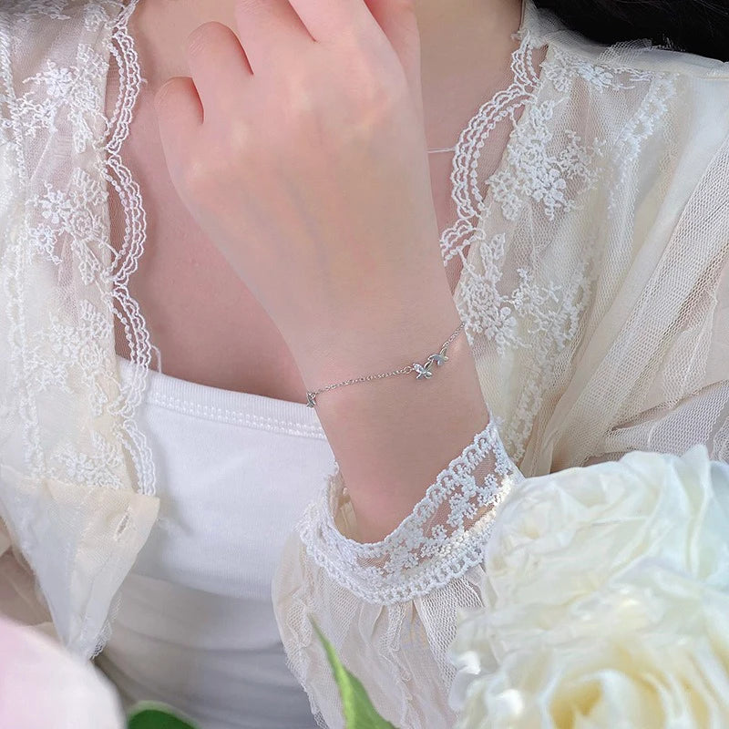 TrustDavis 100% 925 Sterling Silver Fashion Women's Jewelry Double Layer Butterfly Bracelet For Wife Best Firend Gift DS4183