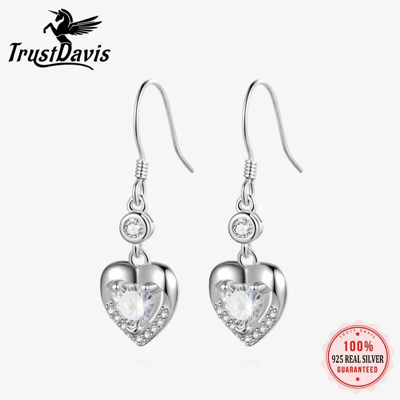Trusta Fashion Genuine 925 Sterling Silver Fashion Charm Heart Zircon Stud Earrings for Women Silver 925 Earring Jewelry DS4125