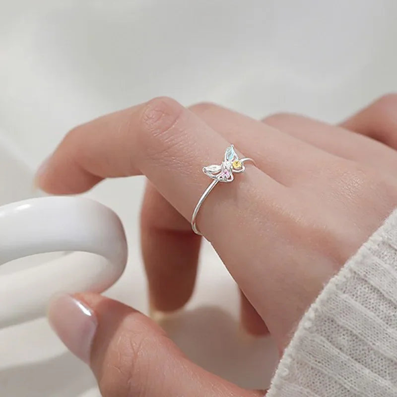 TrustDavis Women Real 925 Sterling Silver Butterfly Zircon Ring Cute Gift for Daddy's Girl Mom Daugther Birthday Jewelry DA4182