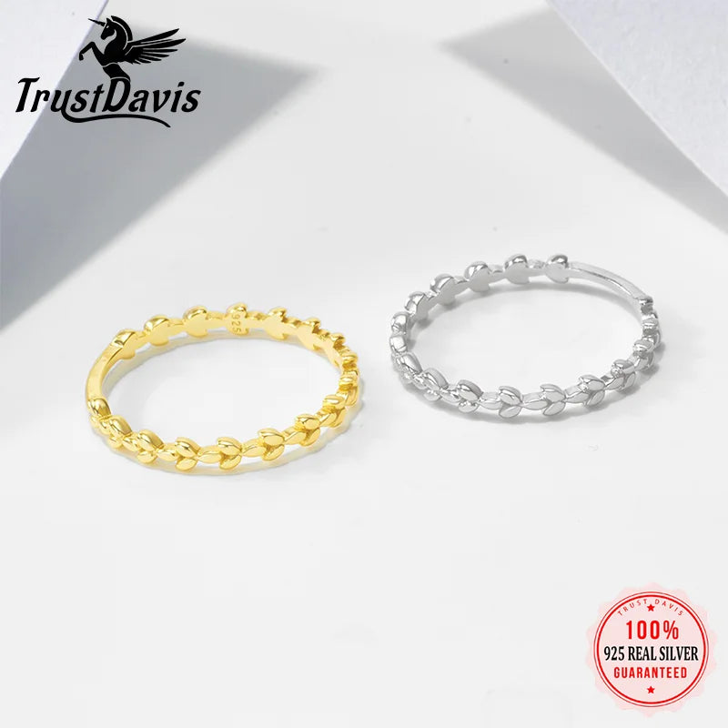 TrustDavis 925 Sterling Silver Fashionable and Luxurious Leaf Ring for Trend Women Party Ring Jewelry DS4762