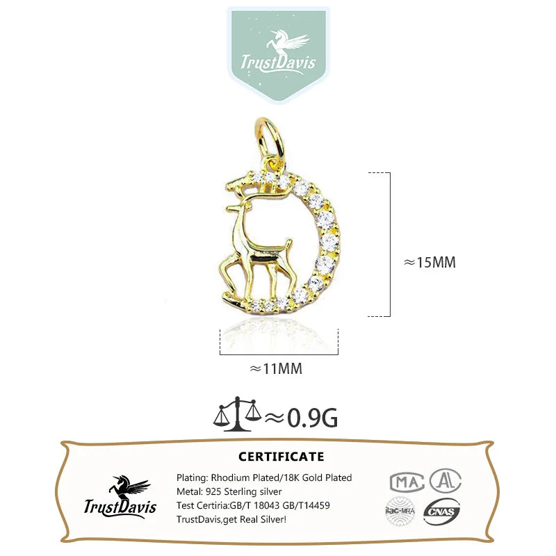 TrustDTrustDavis Real 925 Sterling Silver Diamond Studded Spotted Deer Charm Pendant Handmade DIY Accessories Wholesale DZ1705