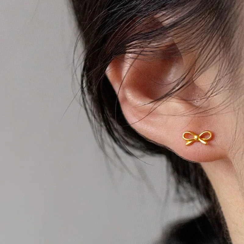 TrustDavis Real 925 Sterling Silver Fashion Sweet Hollow Bowknot Threaded Earrings for Women Minimalist Jewelry DA3237