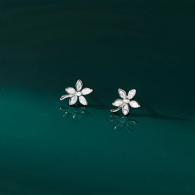 TrustDavis Real 925 Sterling Silver Fashion Flower CZ Screw Stud Earrings for Women Wedding Valentine's Day Fine Jewelry DS4177