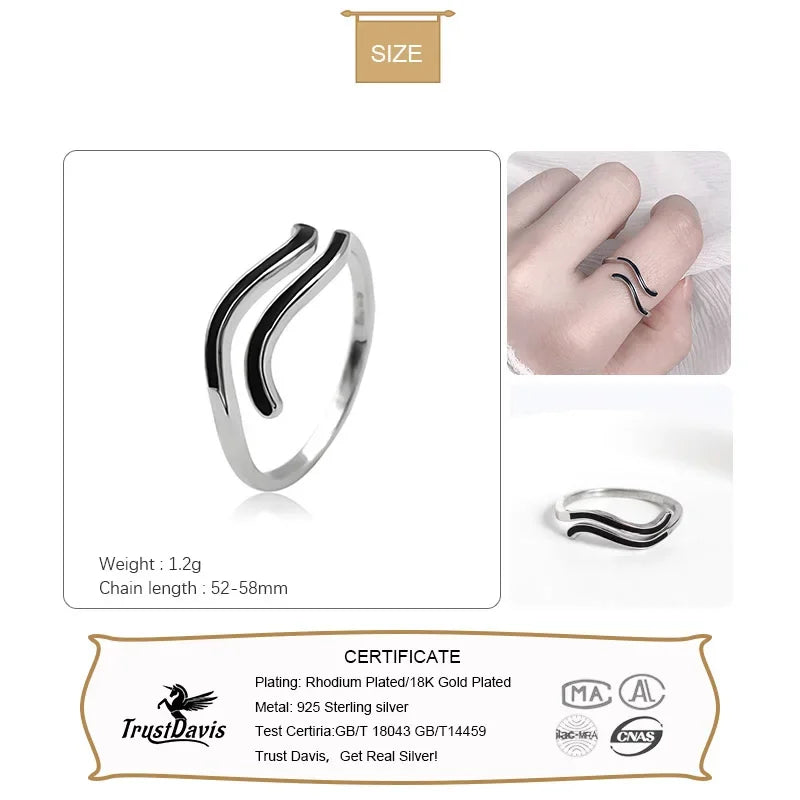 Trustdavis Real 925 Sterling Silver Fashion Wave Pattern Simple Adjustable Ring Vintage Jewelry Dl0055