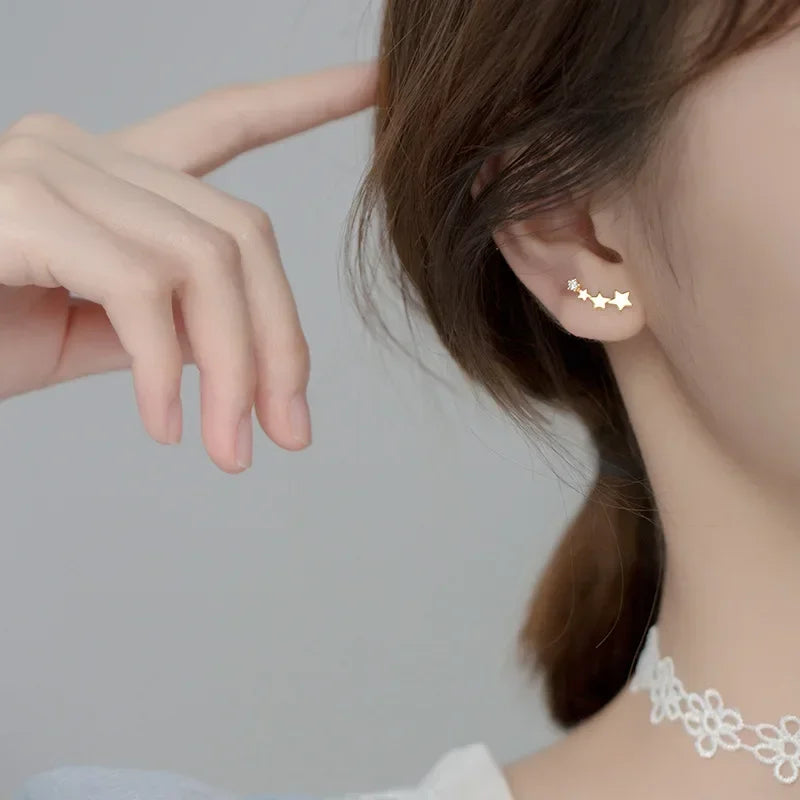 TrustDavis Real 925 Sterling Silver Fashion Sweet Star Dazzling CZ Stud Earrings For Women Wedding Minimalist Jewelry DB944