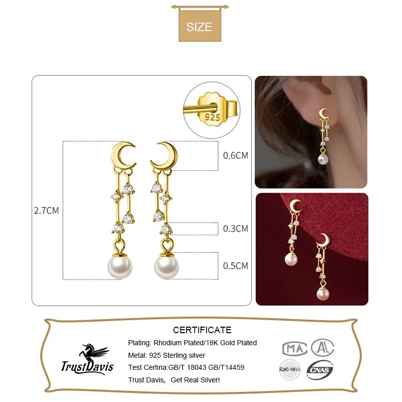 Moon Tassel Synthesis Pearl CZ Stud Earrings DA3137