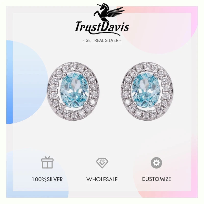 Blue Oval Zircon Stud Earrings DS4850