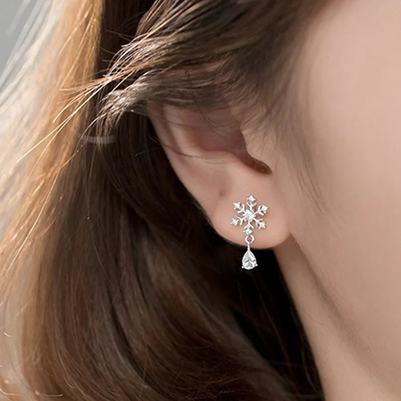 TrustDavis Real 925 Sterling Silver Fashion Fine Christmas Snow Stud Earrings for Women Jewelry DS4400