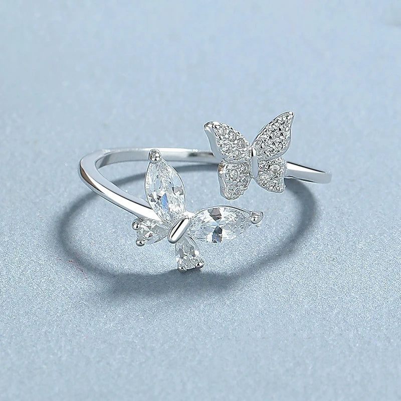 Trustdavis Real 925 Sterling Silver Sweet Butterfly Zircon Ring Women Girls Birthday Party Gift Jewelry DS4142