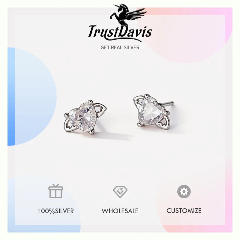 Heart Wings Zircon Silver Earrings DS4869