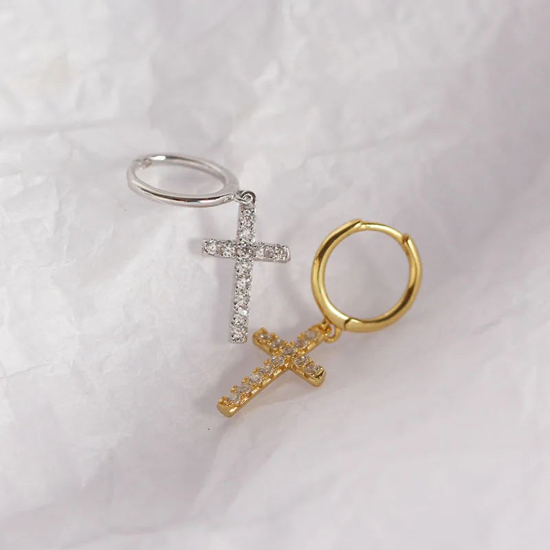 925 Sterling Silver Shining White Cross Stud Earrings DA513