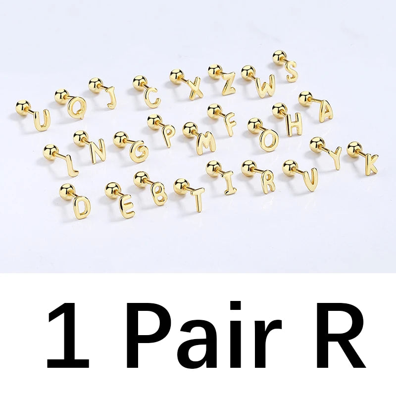 TrustDavis Real 925 Sterling Silver 26 Letter Screw Beads Stud Earring For Women Children Baby Minimalist Fine Jewelry DA2867