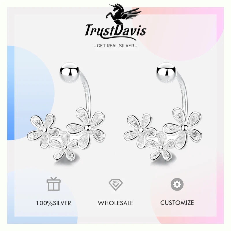 Trustdavis Real 925 Sterling Silver Fashion Sweet Flowers Stud Earrings Woman Girls Birthday Party Gift Jewelry DS4134