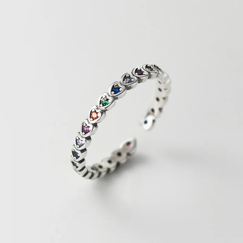 TrustDavis Real 925 Sterling Silver Fashion Sweet Heart Adjustable Ring for Women Wedding Party Ring Jewelry Gift DS3849