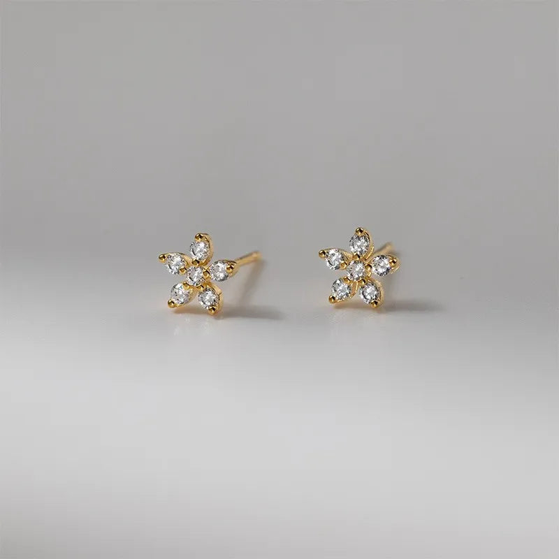 Fshion Cherry Blossom Zircon Stud Earrings for Women DS4965
