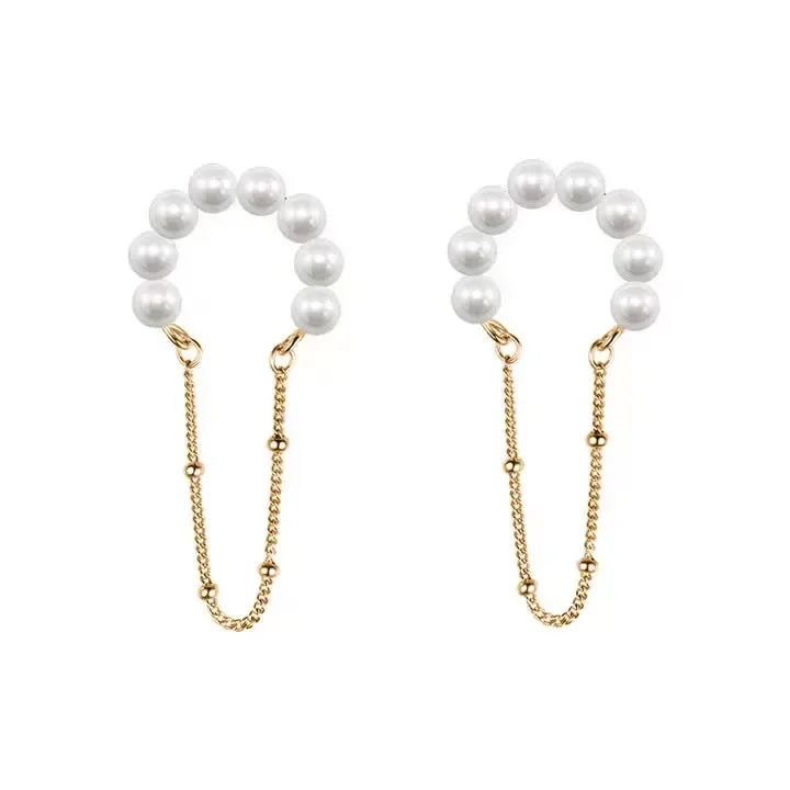 TrustDavis Girls Real 925 Sterling Silver Unique Design Pearl Ear Clip Earrings for Women Wedding Party Fine Jewelry DS4520