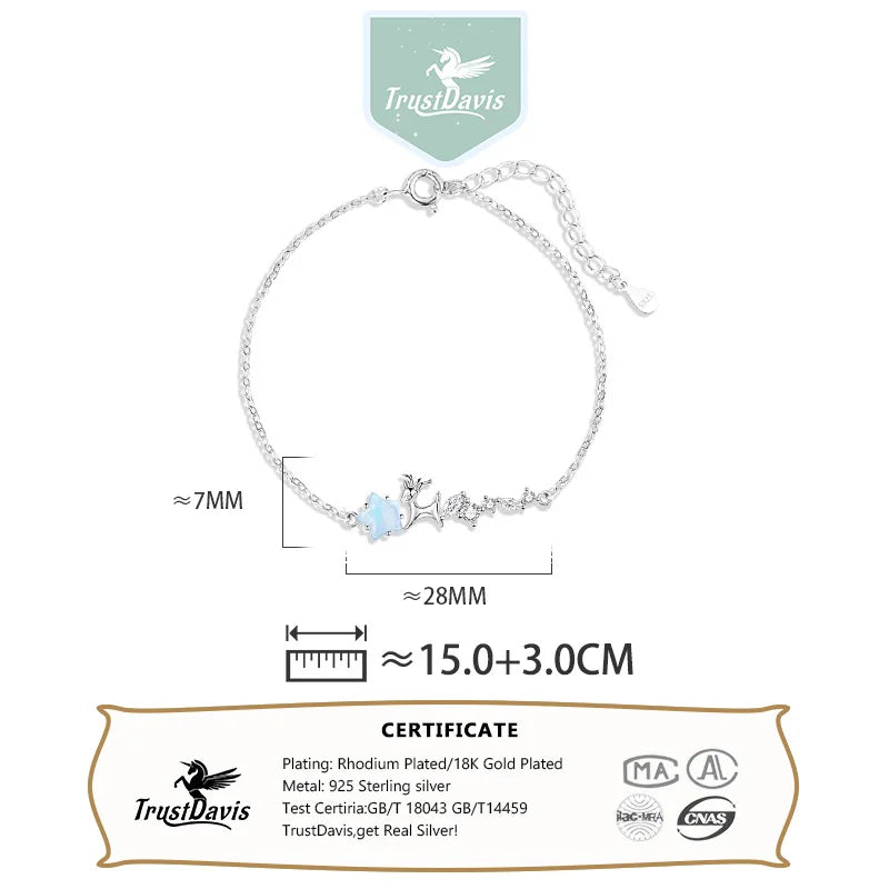 TrustDavis Girls 925 Sterling Silver Fashion Simple Star Deer Bracelet for Women Girl Christmas Gift Fine Jewelry DS4694