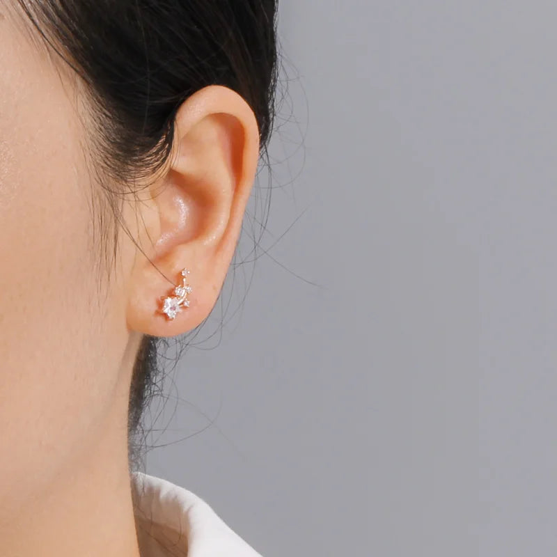 TrustDavis Genuine 925 Sterling Silver Sweet Symmetry Star CZ Stud Earrings For Fashion Woman Wedding Party Fine Jewelry DA1232