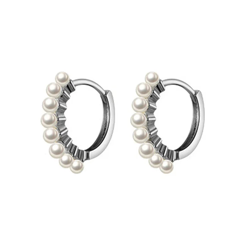 TrustDavis Real 925 Sterling Silver Hoop Earrings For Women Wedding Christmas Synthesis Pearl Gold Fine Silver Jewelry DA2819