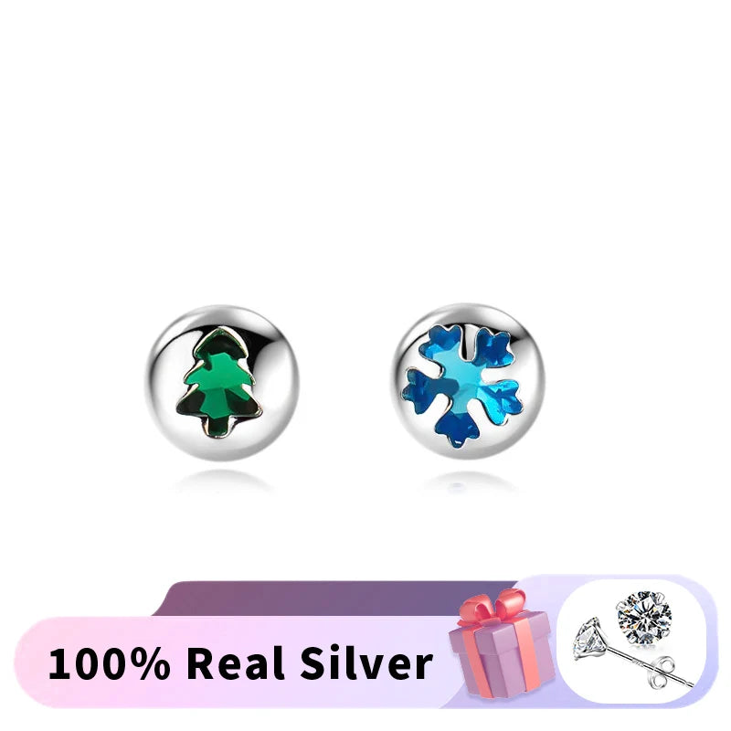 TrustDavis 925 Sterling Silver CZ Snowflake Stud Earrings Christmas Tree Girls Fine S925 Wholesale Jewelry DS3881