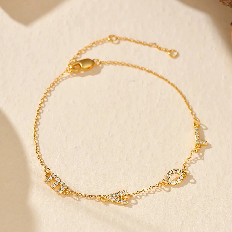 TrustDavis Girls 925 Sterling Silver Fashion Sweet LOVE letter zircon bracelet for Women Girl Birthday Gift Fine Jewelry DS4706